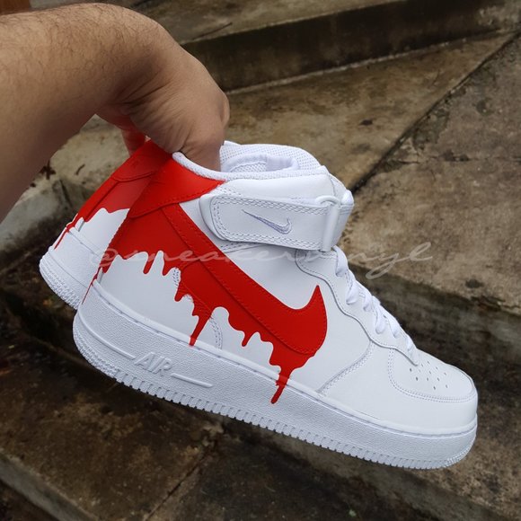 Nike Air Force 1 Mid Red Paint Drip Custom NWT - Picture 7 of 7